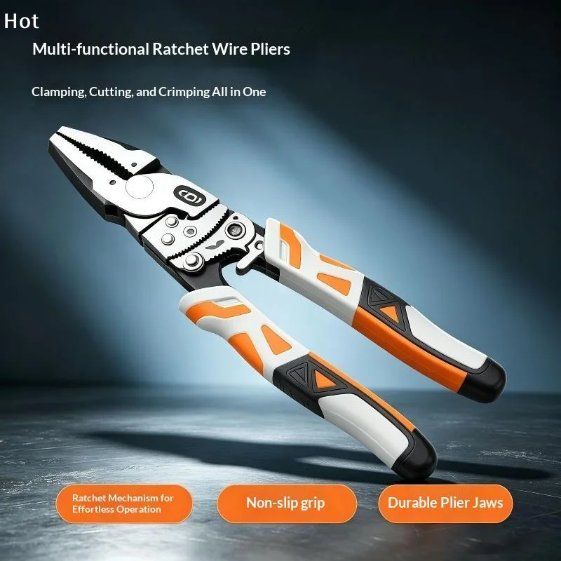 Self-Locking Ratchet Pliers Wire Cutter Multifunctional Electrician Pliers For Cable Cutting Stripping Repair Hand Tools