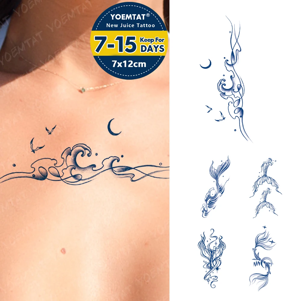 

Waves Seagulls Juice Ink Lasting Waterproof Temporary Tattoo Sticker Moon Fake Tatto Body Art Semi Permanent Tatto Women Men Arm