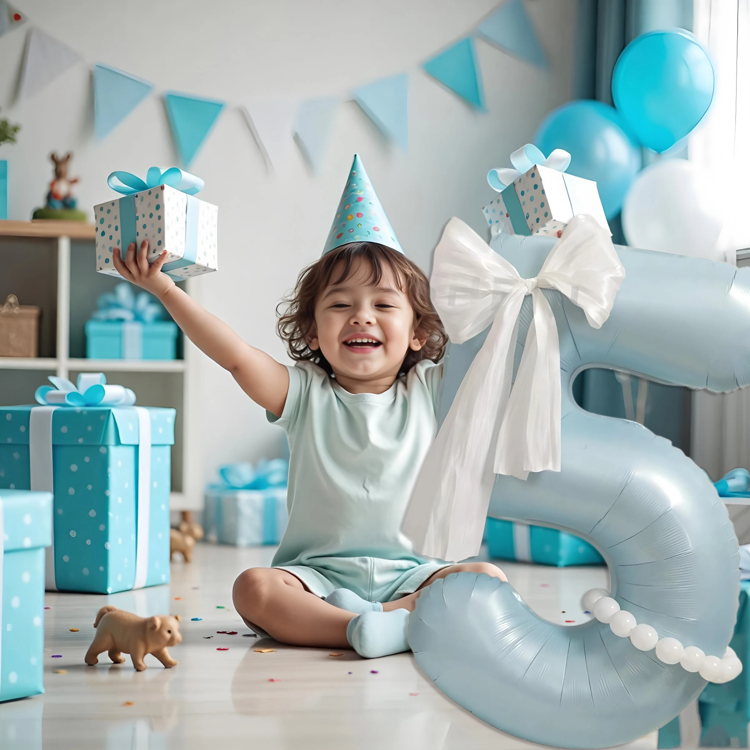 40 Zoll matte hellblaue Luftballons mit großer Zahl 0-9 mit übergroßer Schleife, Perlen-Design, Geburtstag, Alter, Foto-Requisiten, Party-Dekorationen – Detail 4