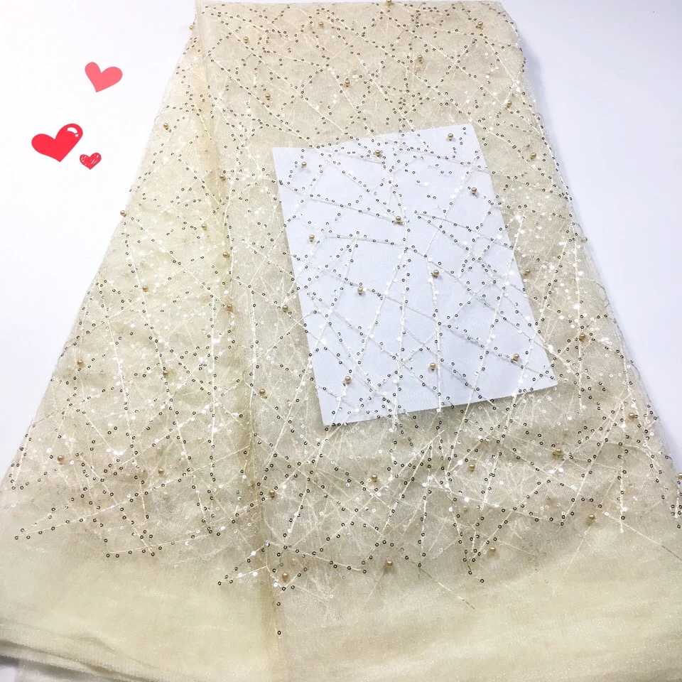 African Sequins Lace Fabric 2023 High Quality Lace French Tulle Lace Nigerian Lace Fabrics 5 Yards for Wedding Dress M32273