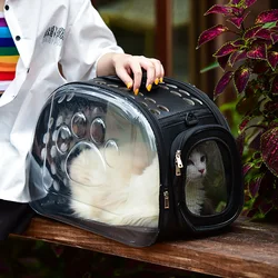 Transparent Foldable Outdoor Pet Travel Carrier Bag for Dog Cat Crossbody Portable Breathable Collapsible Travel Cat Carrier Bag