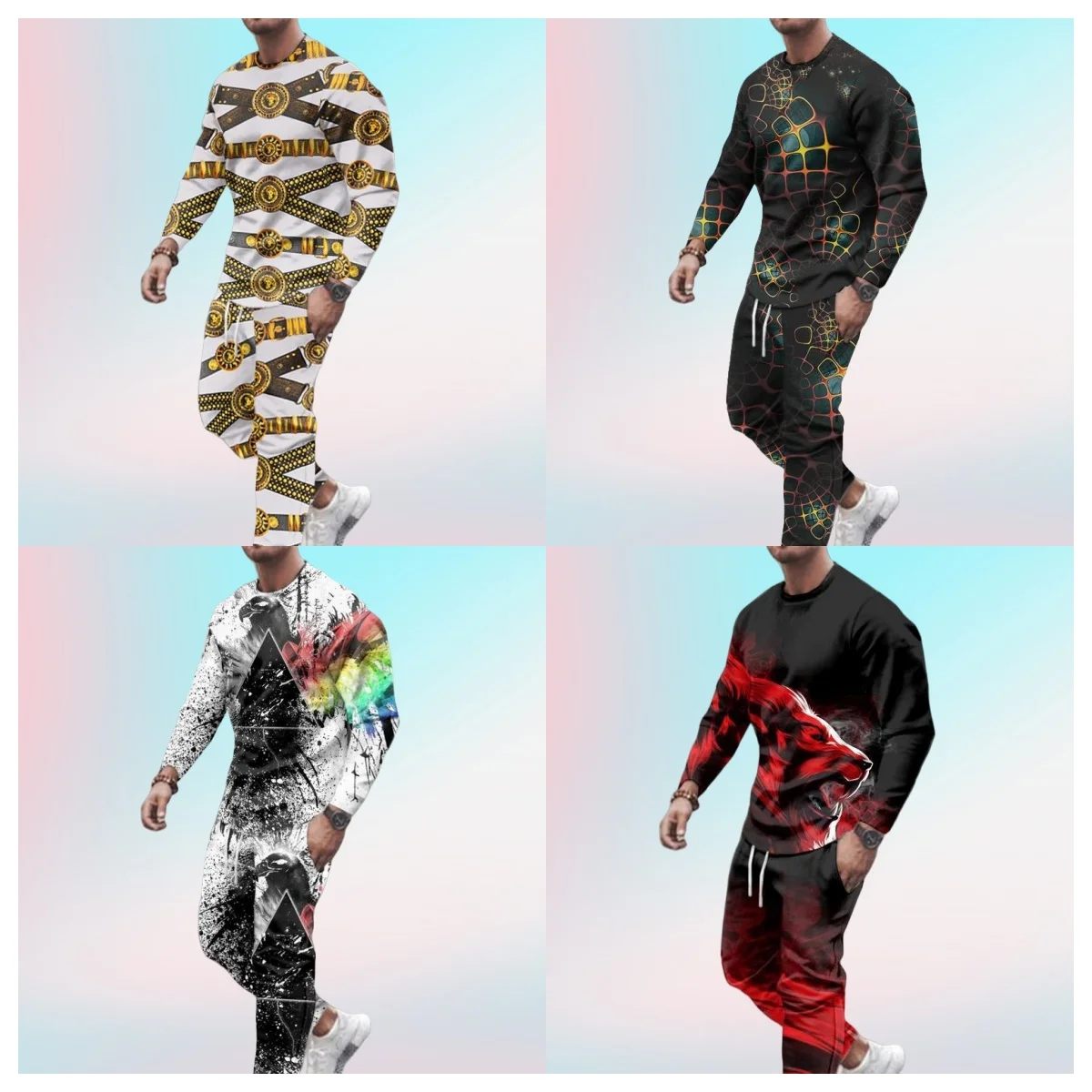 

New Arrival Tracksuit for Men Long Sleeve T-Shirt+Trousers Set Jogger Sportswear 2 Piece Oversized Casual Suit Men's Clothing