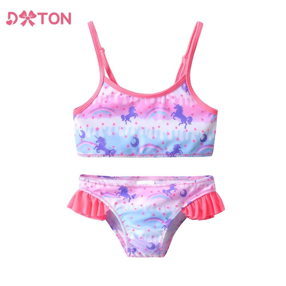 DXTON Girls Summer Swimwear Children Beach Sports Clothes Two Pieces Ruffled Split Girls Swimsuit Unicorn Toddler Baby Swimsuit