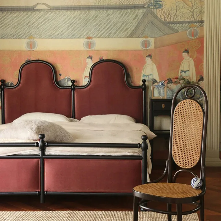 

Old Paris French double 1.51.8 fabric retro designer furniture hotel bed double bed low box