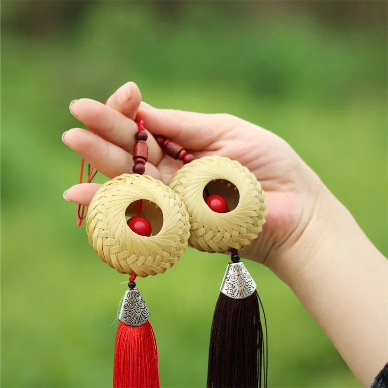 Handmade Bamboo Woven Safety Buckle Car Pendant Interior Hanging Decor Bag Charm Weaving Craft Ornament