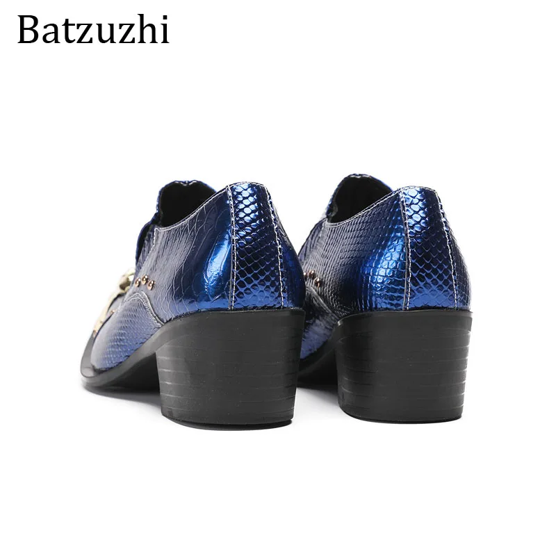 Batzuzhi Blue Leather Dress Shoes Men Luxury Fashion Slip on Shoes for Man Business, Party, Wedding! 6.5cm Heels!