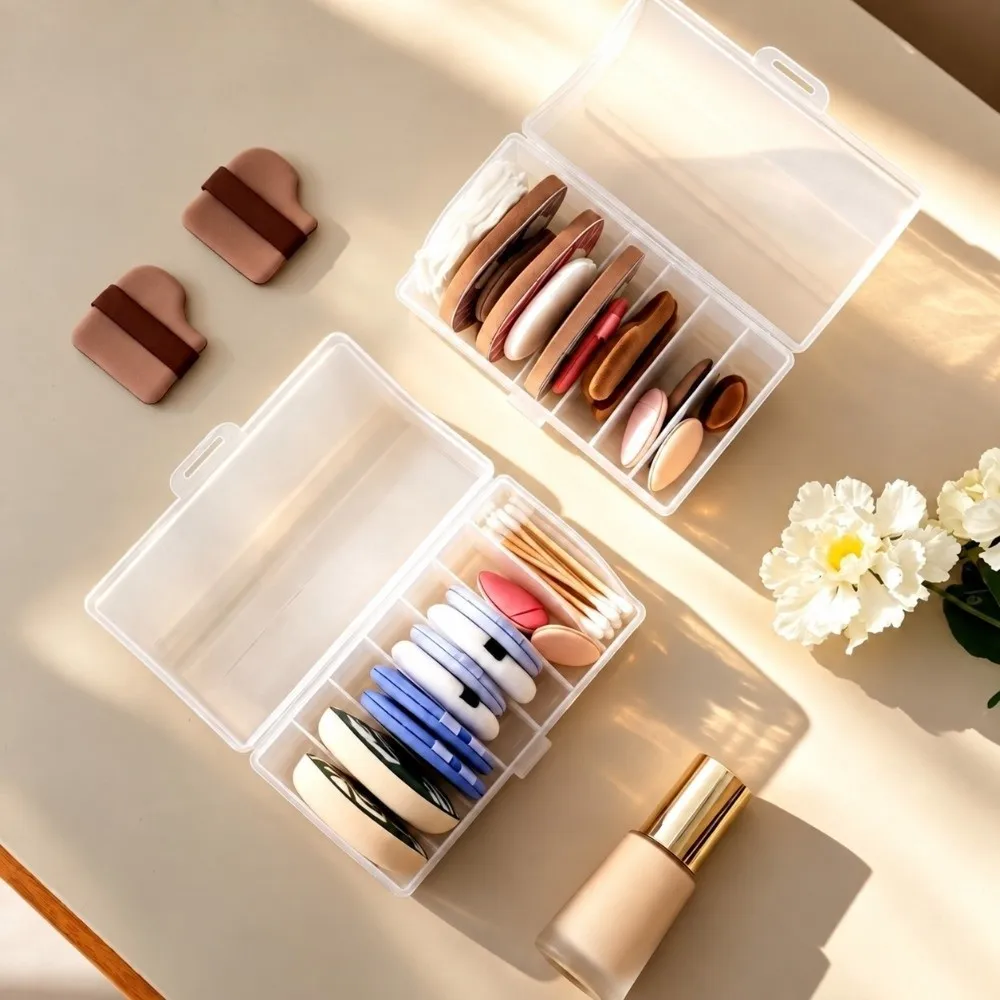 Durable PP Powder Puff Case Dust-proof Clear Makeup Sponge Case Stackable Beauty Sponge Holder Vanity Desktop