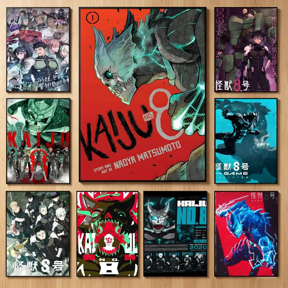Thrilling Anime K-Kaiju No 8 Poster Classic Self-Adhesive PP Wall Sticker for Living Room Bar Decor Gift