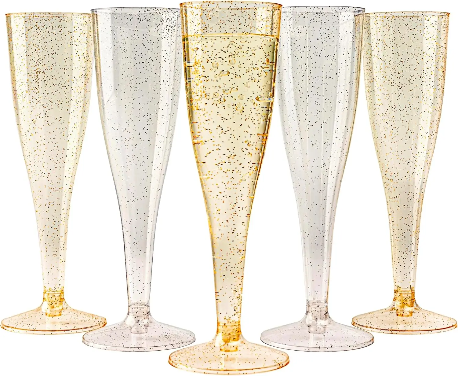 

120pc Silver & Gold Glitter Plastic Champagne Flutes, 5oz Reusable Toasting Glasses for Weddings, Parties, Mimosas – Clear, Bulk