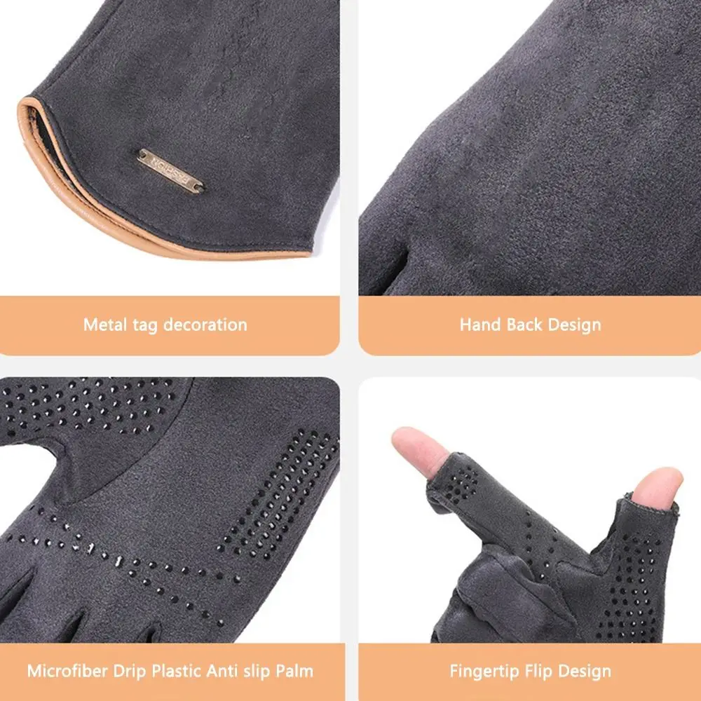 Soft Winter Warm Gloves Thickened Suede Material Fleece-lined Gloves Fleece Lining Non-Slip Cycling Mittens Outdoor Activities