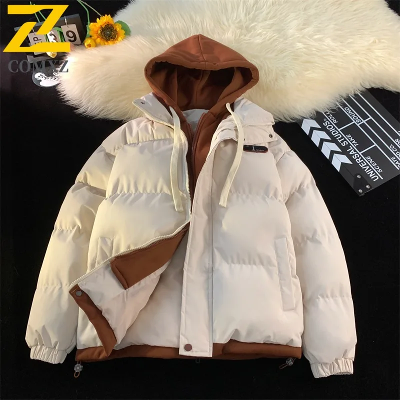 COMXZ 2025 nouvelle mode à capuche Patchwork coton veste décontracté Streetwear hiver pour hommes Sports de plein air vêtements de travail chaud tactique manteau