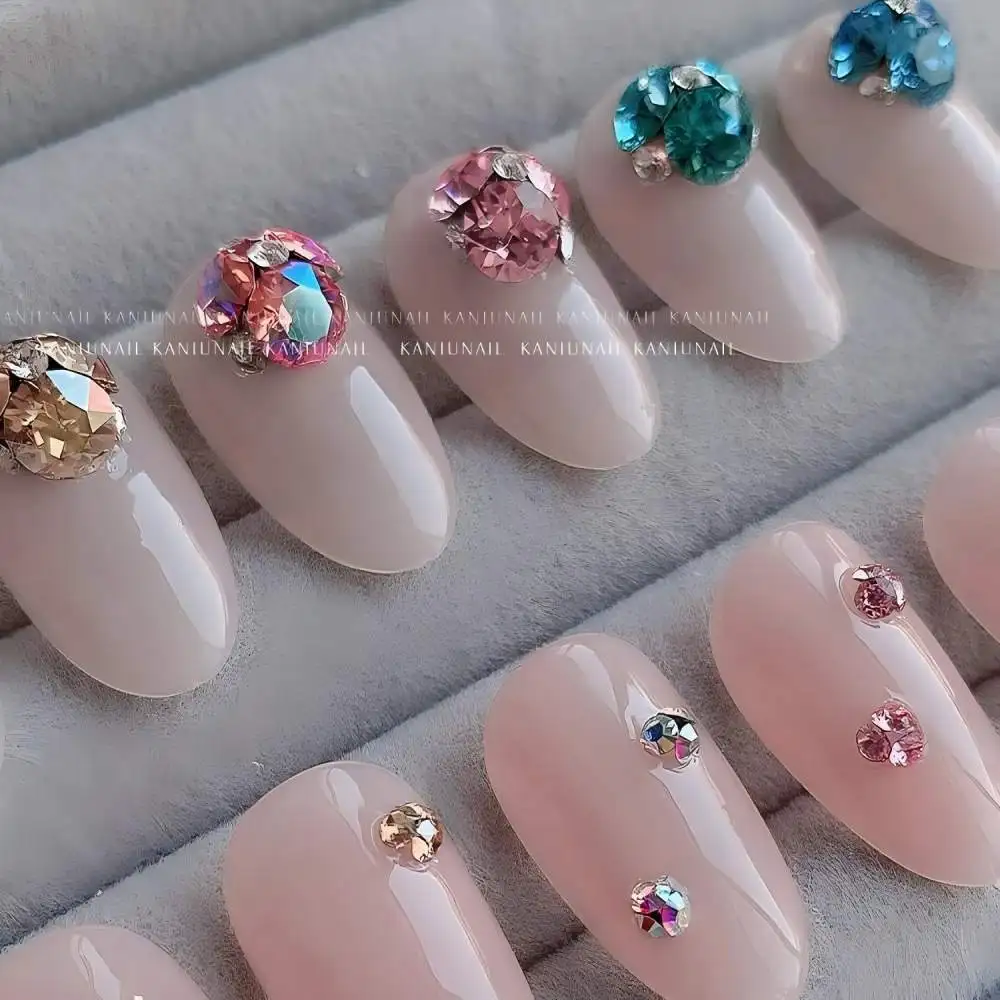 KANIU 1PC Point Back Nail Art Glass Crystal Rhinestone Balls 3D Stacked Nail Diamonds DIY Nail Decoration Accessories 7-in-1