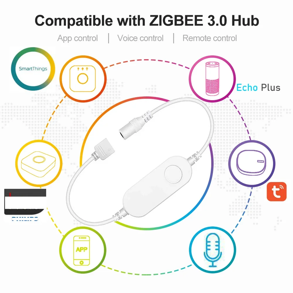 Mini controlador inteligente de tira LED, Control por voz para Echo Plus SmartThings Zigbee 3,0, DC5V, 12V, 24V, RGB + CCT/RGBW/CW