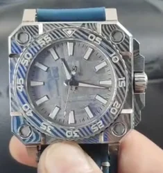 Sapphire glass Damascus/Mokume  customized diving automati watch Meteorite/Mokume dialwatch for men