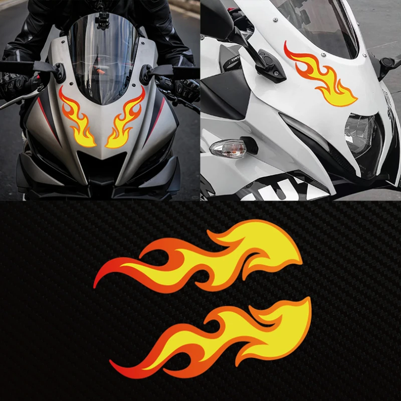 1Pair Flame Pattern Waterproof Vinyl Sticker Decal Motorcycle Front Fairing Fuel Tank Electric Scooter Racing DIY Exterior Decor