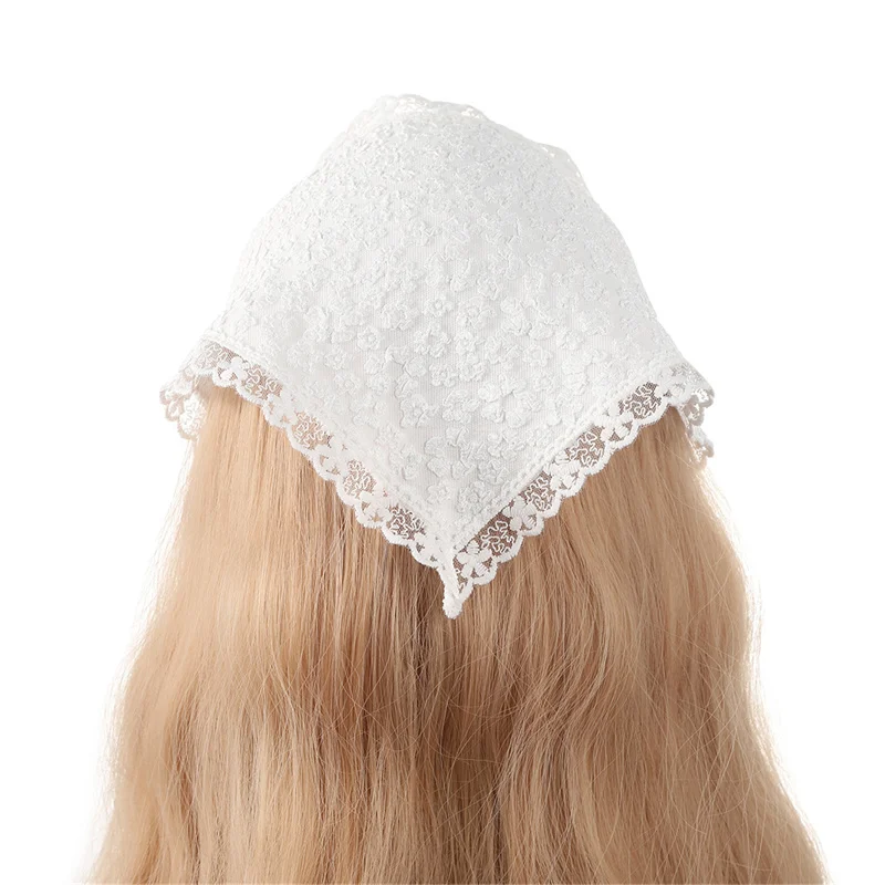 White Woven Floral Lace Hair Scarf Wraps Women Retro Triangle Headscarf Hat Travel Photo Headband Hair Accessories