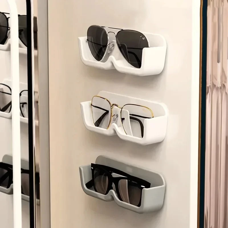 Wall Mounted Self-adhesive Glasses Storage Rack Sun-glasses Display Holder Wardrobe Decoration Home Storage Dispay Rack