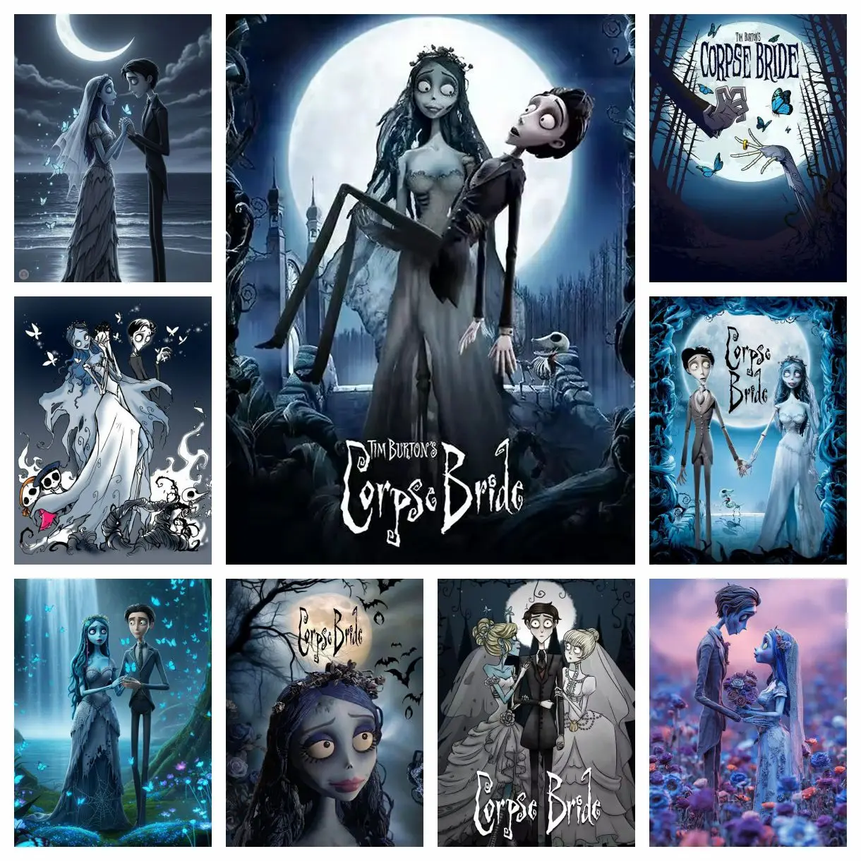 Pintura de Diamantes Redondos Completos DIY de la Película La Novia Cadáver de Tim Burton, con Diseño de la Novia Calavera Emily Victor, para Decoración del Hogar, Sala de Estar y Dormitorio
