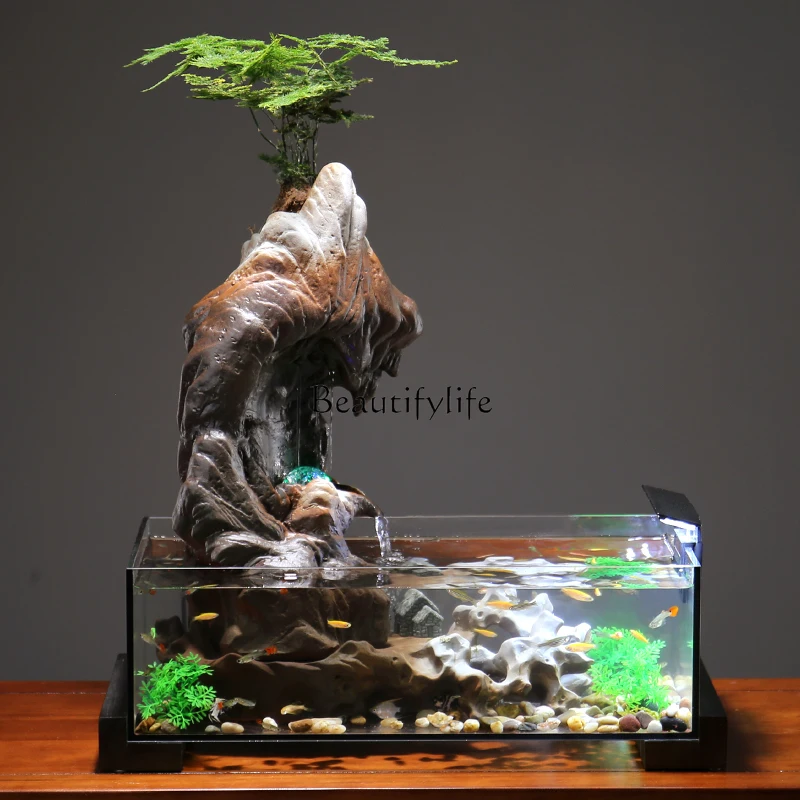 X-S Living Room Flowing Water Ornaments TV Cabinet Fish Tank Circulating Water Rockery Landscape Desktop Fish Farming