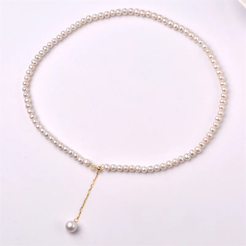 

NYMPH Real 18K Gold Natural Freshwater Pearl Necklace AU750 Fine Jewelry White Near Round Party Gift For Women X576