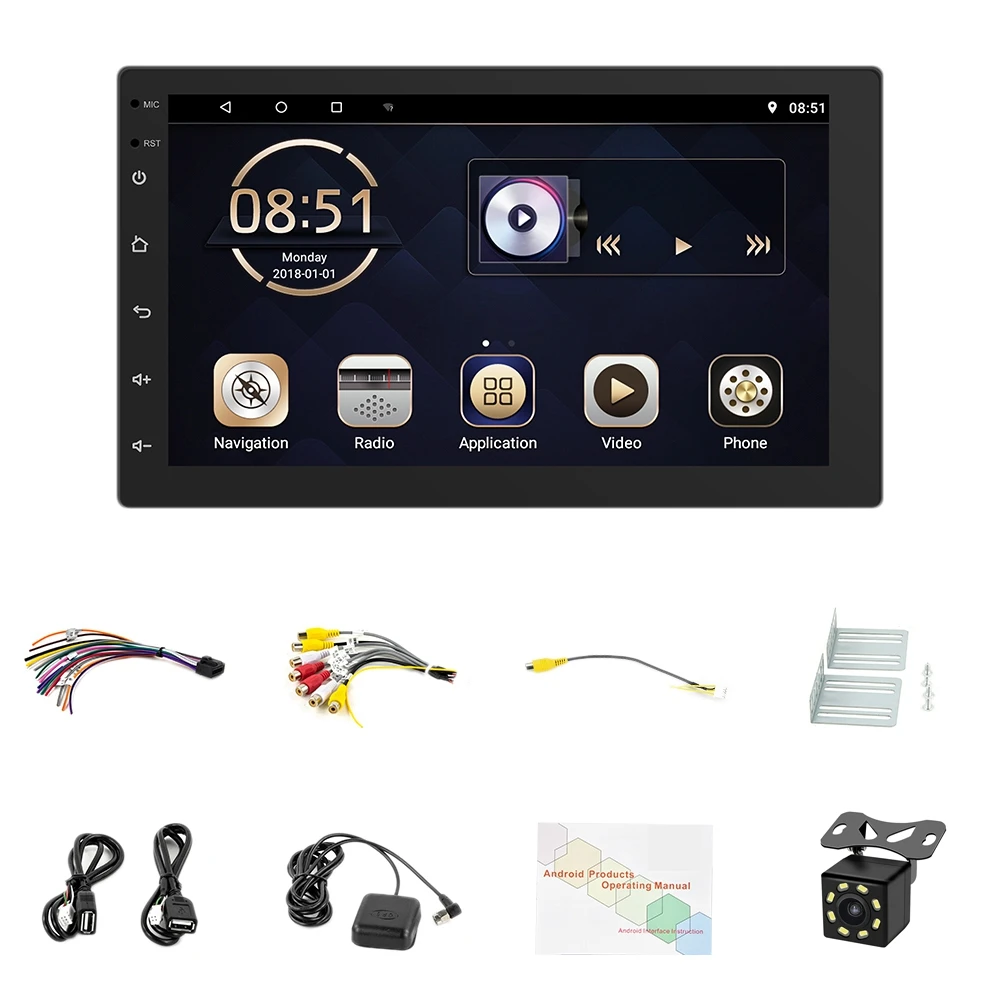 

7Inch WIFI Car Stereo Android 9.0 MP5 Player Support GPS OBD 3 Screen Simultaneous Video Player with 8 LED Rear Camera