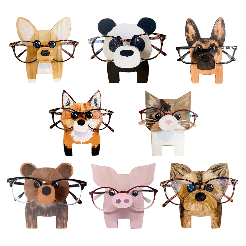 1pc Cartoon Animal Eyeglass Holder Stand Lovely Panda Dog Pig Cat Wood Glasses Rack Home Decor Birthday Christmas Party Gift