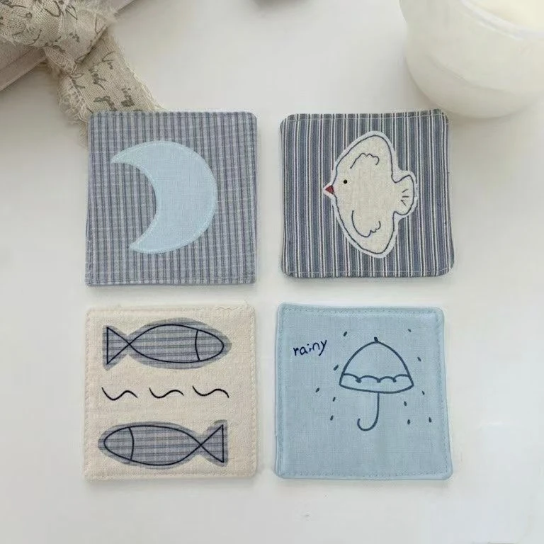 Cute Cartoon Fabric Coaster Desktop Decoration Daily Necessities Anti-scalding Non-slip Embroidery Stitching Girly Heart