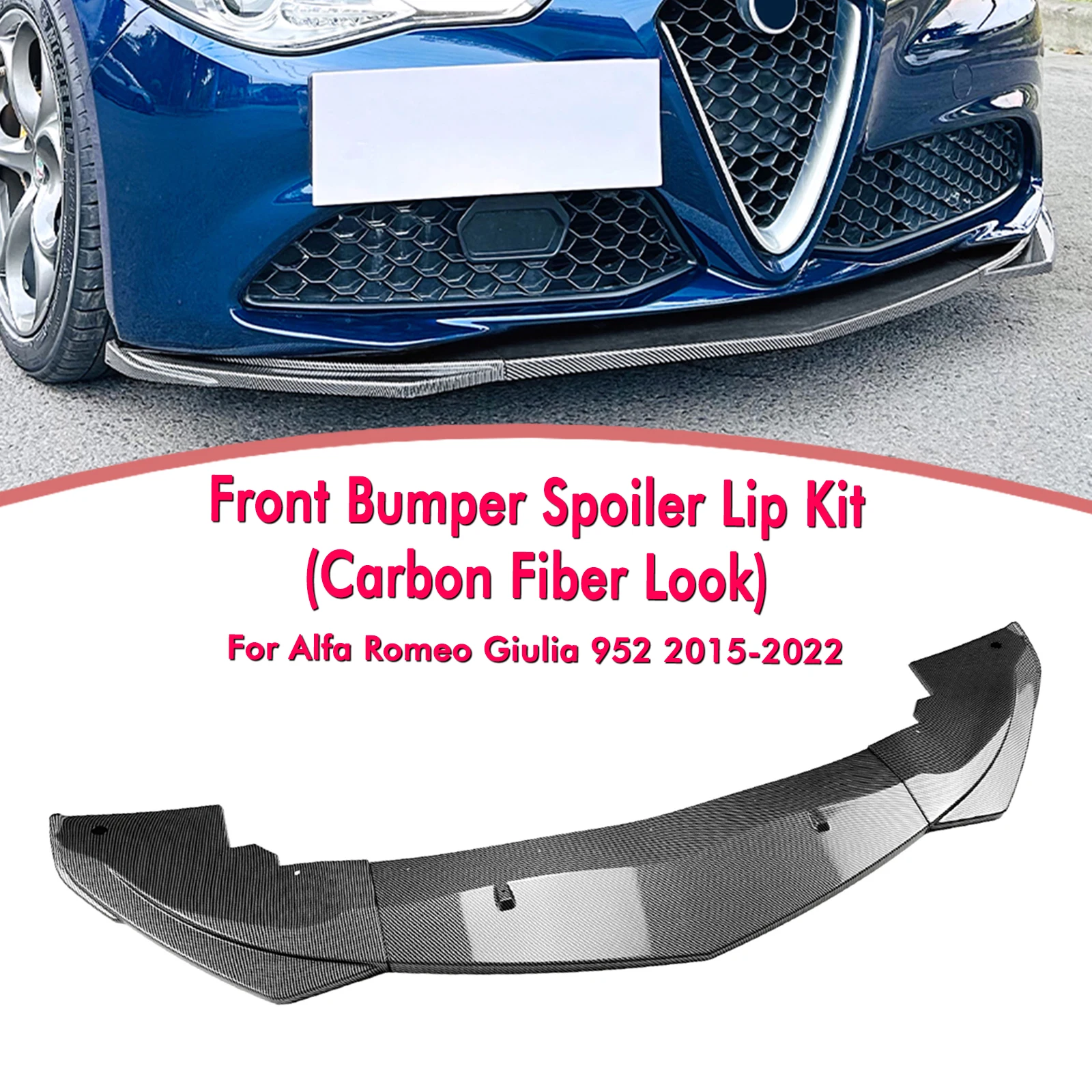 

Front Bumper Spoiler Lip Carbon Fiber Look/Gloss Black Lower Splitter Body Protector Blade For Alfa Romeo Giulia 952 2015-2022