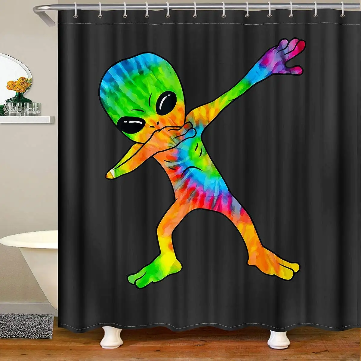 Funny Alien Cartoon Waterproof Shower Curtain Trippy Glasses Polyester 3d Bathroom Curtains for Girls Boys Home Bathtub Decor