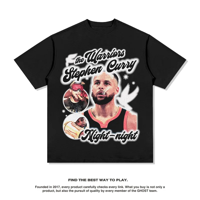 

2025 Curry American Star T-shirt Street Hip Hop Fashion Brand Retro Printed Cotton Short Sleeve High-quality Luxury Brand Ins