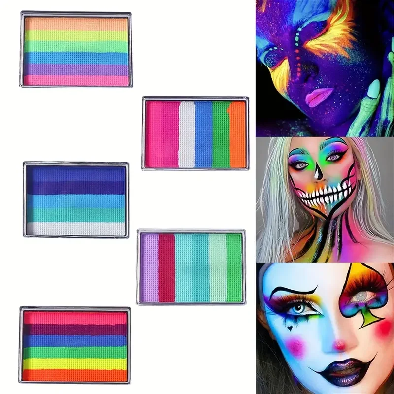 Face Body Painting 35g Rainbow Split Cake Fluorescent Neon Water Activated Eyeliner High Pigment Body Art Painting Makeup