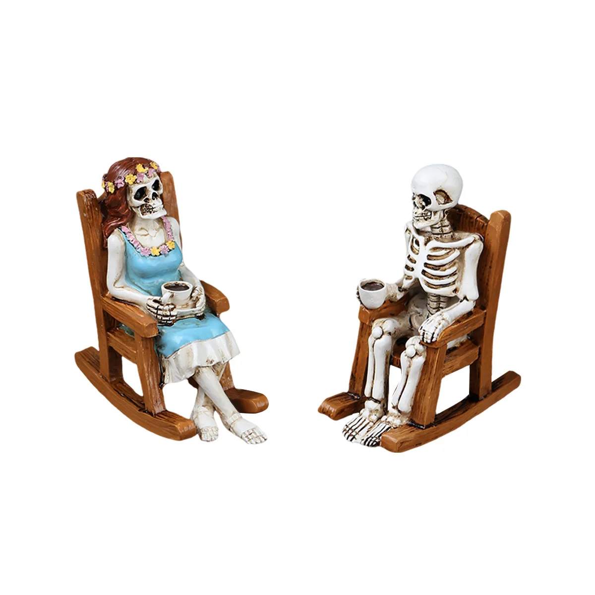 Halloween Resin Ornaments Coffee Rocking Chairs For Men And Women Skeletons Outdoor Courtyards Bonsai Home Decorations