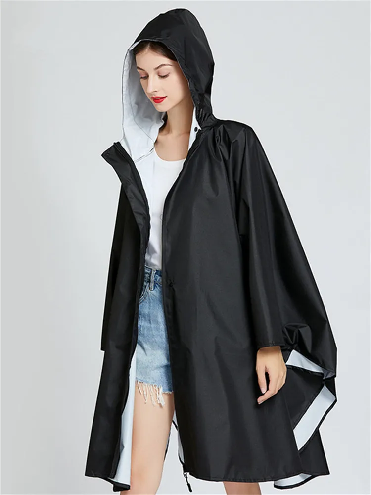 Hooded Rain Coat Cover Trench Poncho Cloak Impermeable Raincoat Backpack Women Men Waterproof Zipper Stylish Fashion Oversize