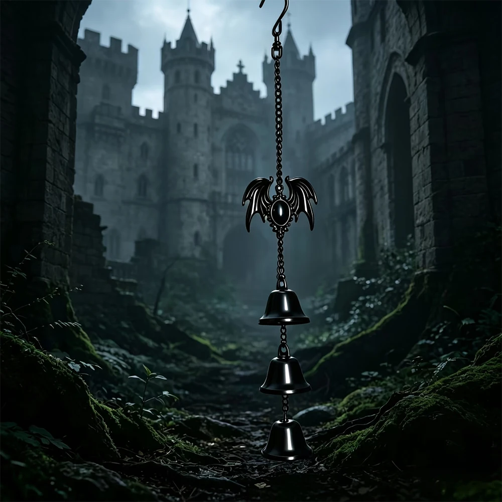 1 PCS Gothic Bat Wind Chime Black Metal Bells Chime Dark Aesthetics Halloween-themed Charm Chime Decro for Courtyard Room Garden