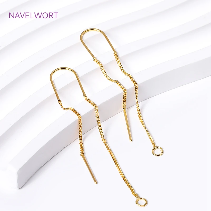 18K Gold Plated Brass With Center U-Bar And Open Ring Cable Chain Ear Thread Ear Wire Earrings DIY Earring Making Supplies