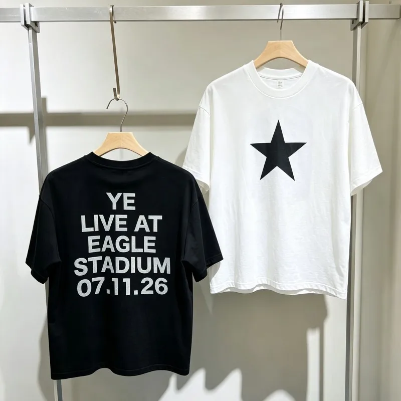 Summer Oversized Kanye Bully Tshirt 07.11 Session Five Star Letter Date Short Sleeve Black White Cotton Men Women Streetwear