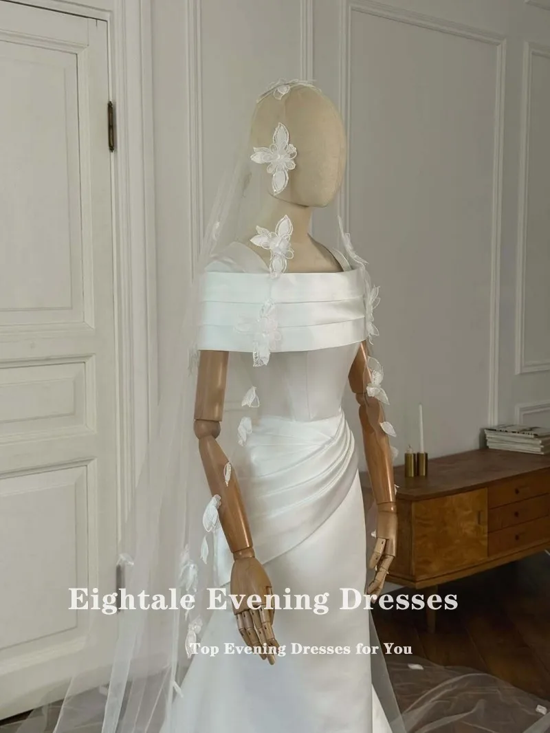 Vestido de novia árabe de Eightale, mangas plisadas, personalizado, blanco marfil, vestido de novia musulmán, vestido de fiesta de novia sirena