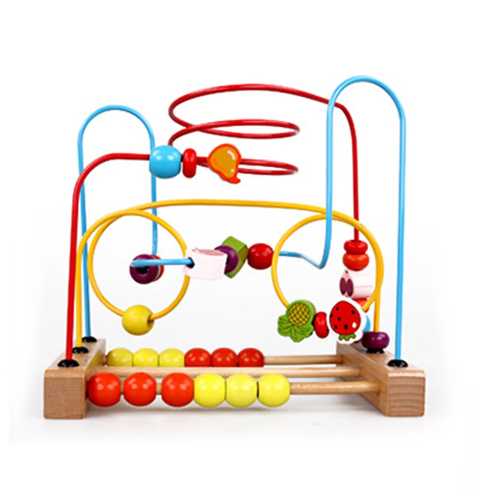 Legno Around Beads Labirinto Apprendimento cognitivo Frutta dei cartoni animati Conteggio Gioco educativo per bambini Abaco colorato sensoriale