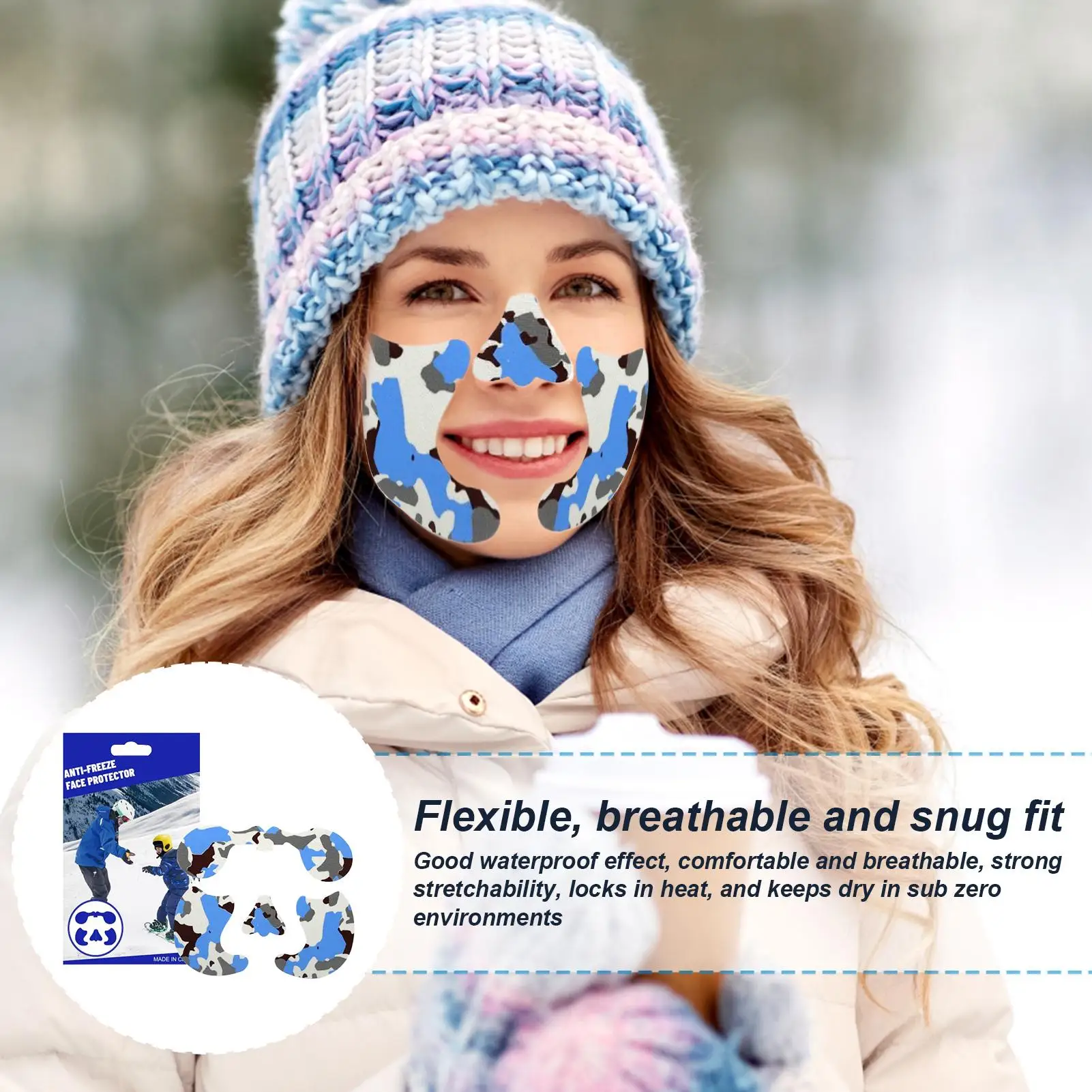 Adesivo facial de snowboard, adesivo respirável, proteção uv, clima frio, protetor solar, adesivo facial para inverno, pesca no gelo, escalada