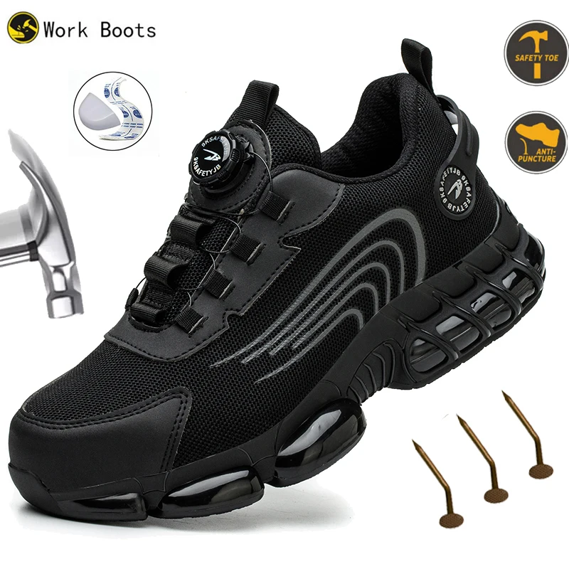 Rotating Button New Safety Shoes Men Anti-smash Anti-puncture Work Shoes Fashion Men Sport Shoes Security Protective Boots