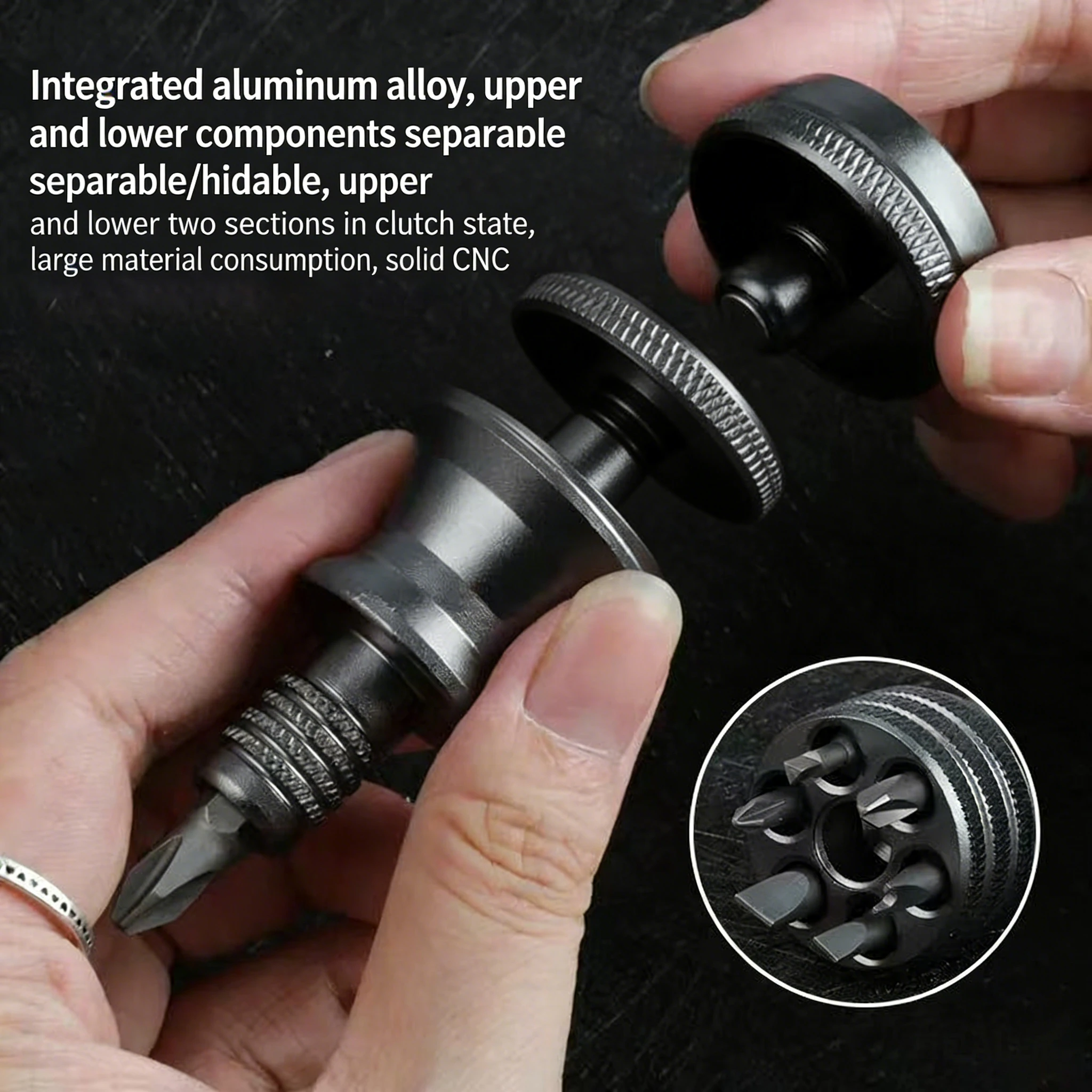 Aluminum Alloy Screwdriver Handle with 6 S2 Steel Bits Magnetic Portable Screwdriver Set Anti-Slip Diamond Grip Manual Tool Set