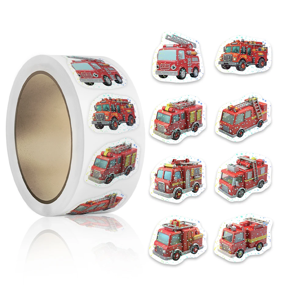 500PCS Fire Truck Roll Stickers Holographic Cartoon Art Gift Scrapbooking Living Room Phone Skateboard Nostalgia Sticker