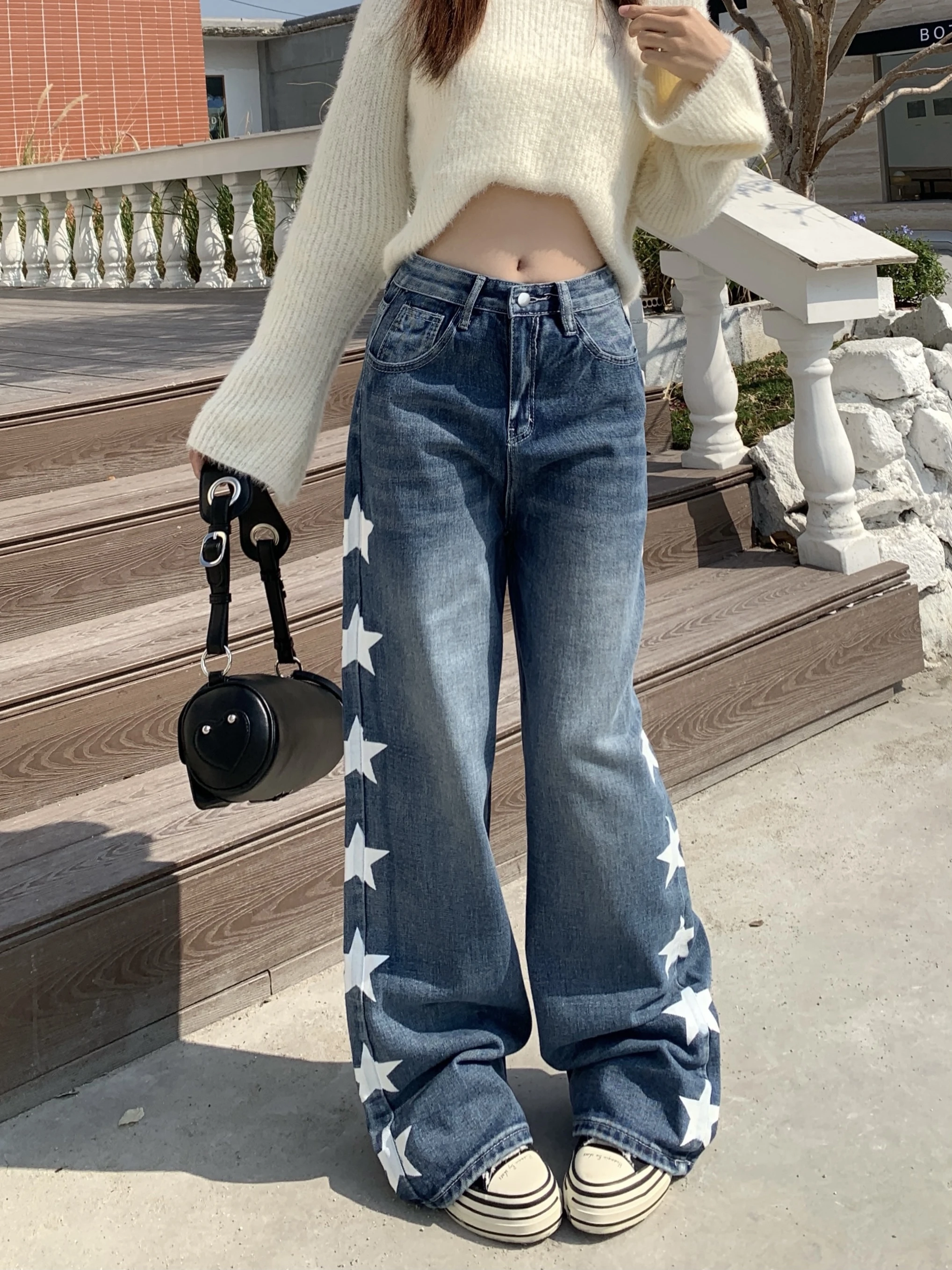 Vintage Baggy Straight Denim Trousers Female Y2K High Waist Loose Wide Leg Jeans Women Streetwear All-Match Casual Pants New