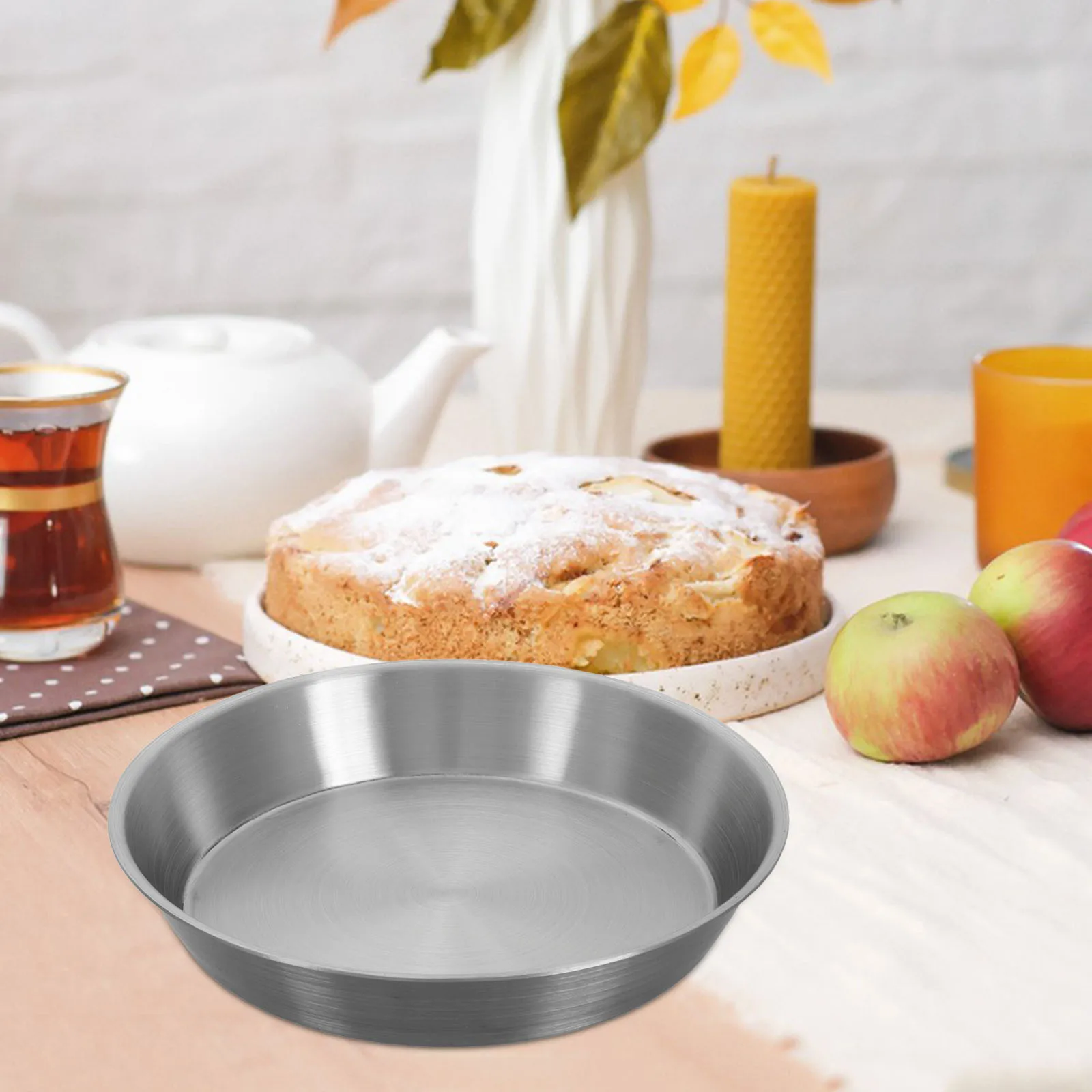 Bandeja redonda de acero inoxidable para hornear, horno resistente con acabado mate de 28Cm, seguro para galletas, Pizzas, tocino, hoja de cocina para asar, 1 ud.