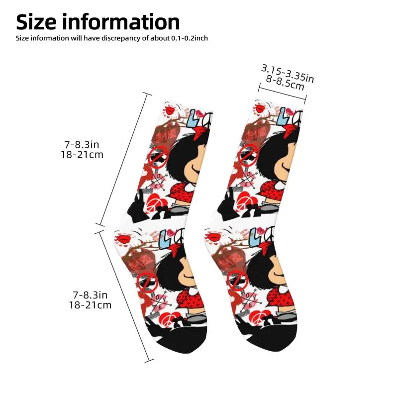 Love And Mafalda Surrounded By Hearts Dress Socks for Men Women Warm Funny Novelty Quino Manga Cartoon Crew Socks
