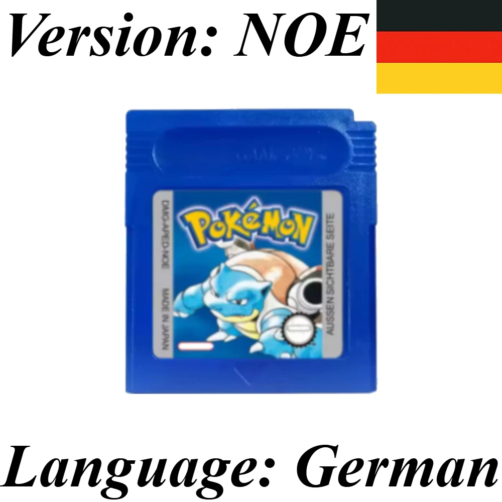 6 verschiedene deutsche NOE Pokemon GBC Spielmodule: Klassisch, Gold, Silber, Kristallrot, Blau, Grün, Gelb für die Farbsammlung als Geschenk