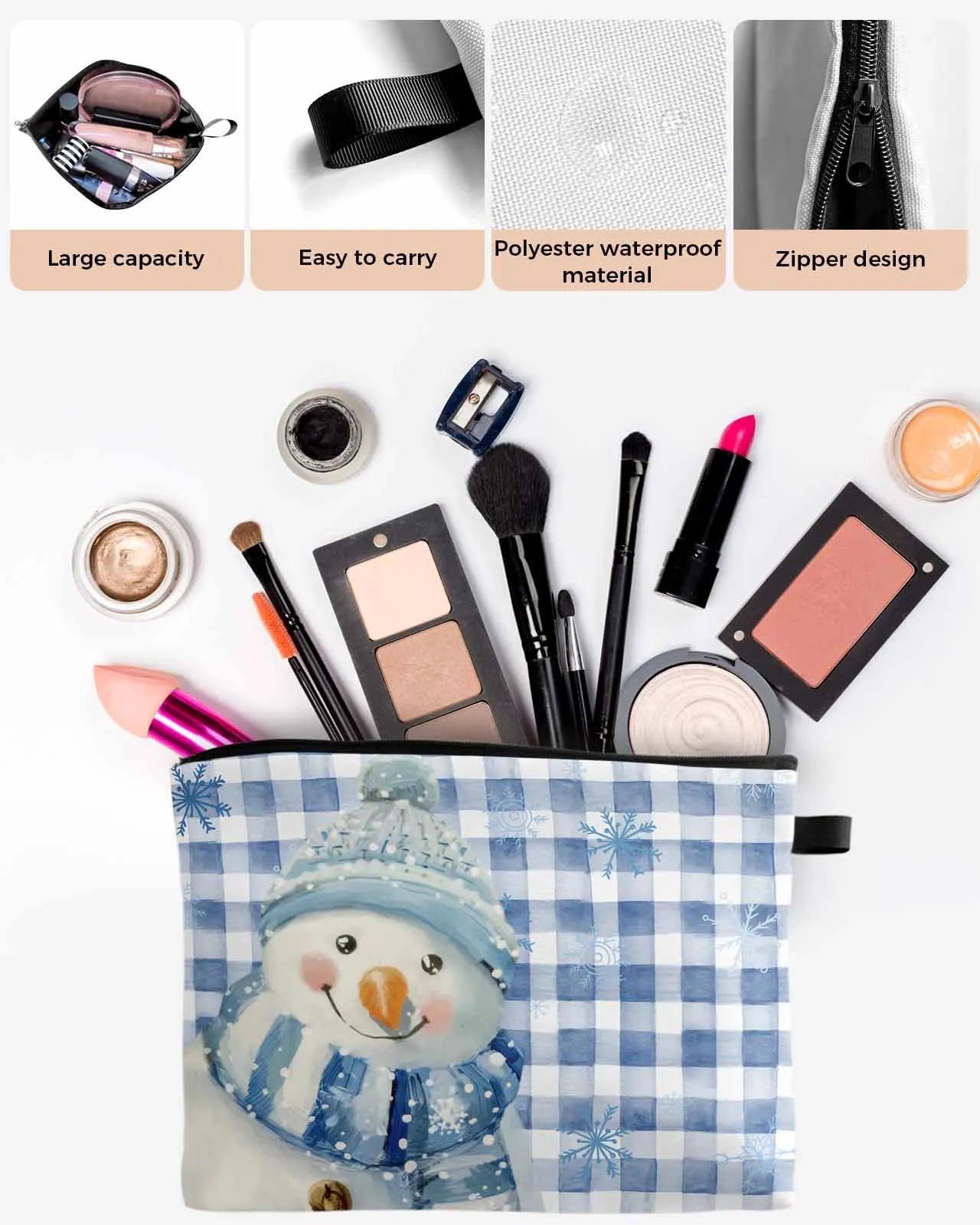 

Christmas Snowman Snowflake Hand Painting Women Portable Storage Bag Pouch Napkin Cosmetic Bags Organizer Ladies Makeup Bag