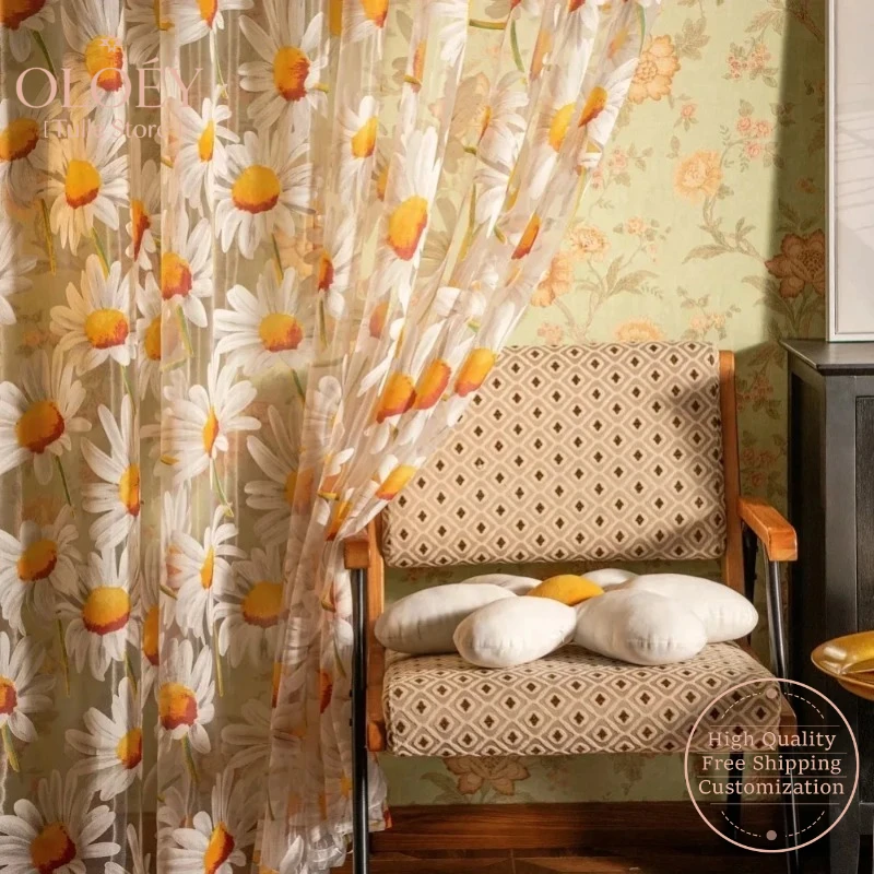

Print Curtains for Living Room Window Screening Balcony Burnout Design Tulle Kitchen Finished Product Light Filtering Drapes
