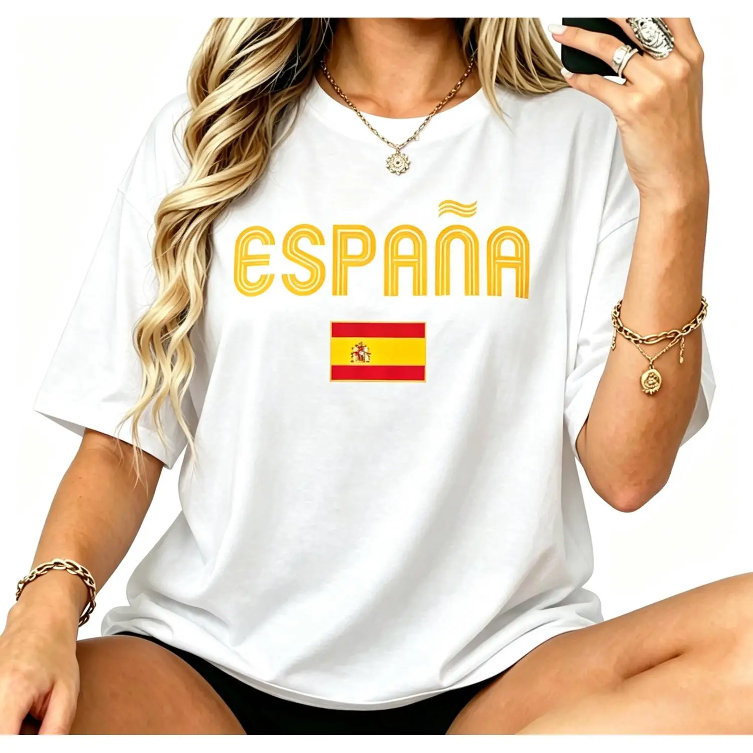 Women Men Spain Spanish Flag Tee Espana Graphic Cotton T-Shirt Short Sleeve