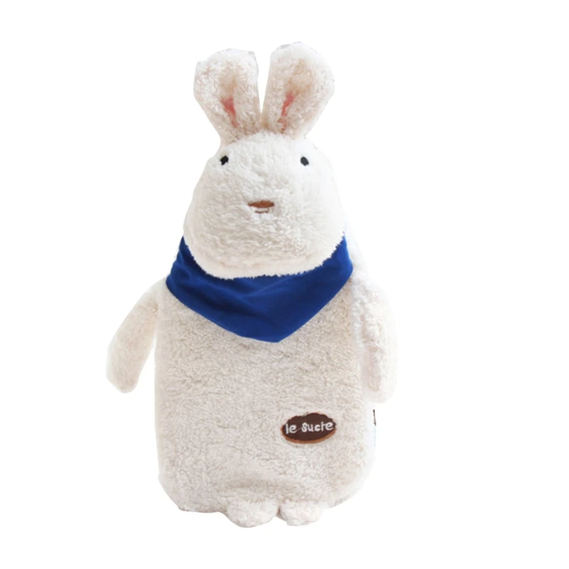 Rubber Hot Water Bottle with Removable Cute Cartoon Rabbit Plush Cover Winter Explosion-Proof Pain Relief Hand Warmer